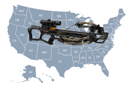 crossbow on a map of the USA